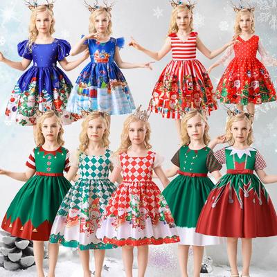 2025 Evropské a americké Vánoce Santa Claus Dívčí nadýchané princeznovské šaty
