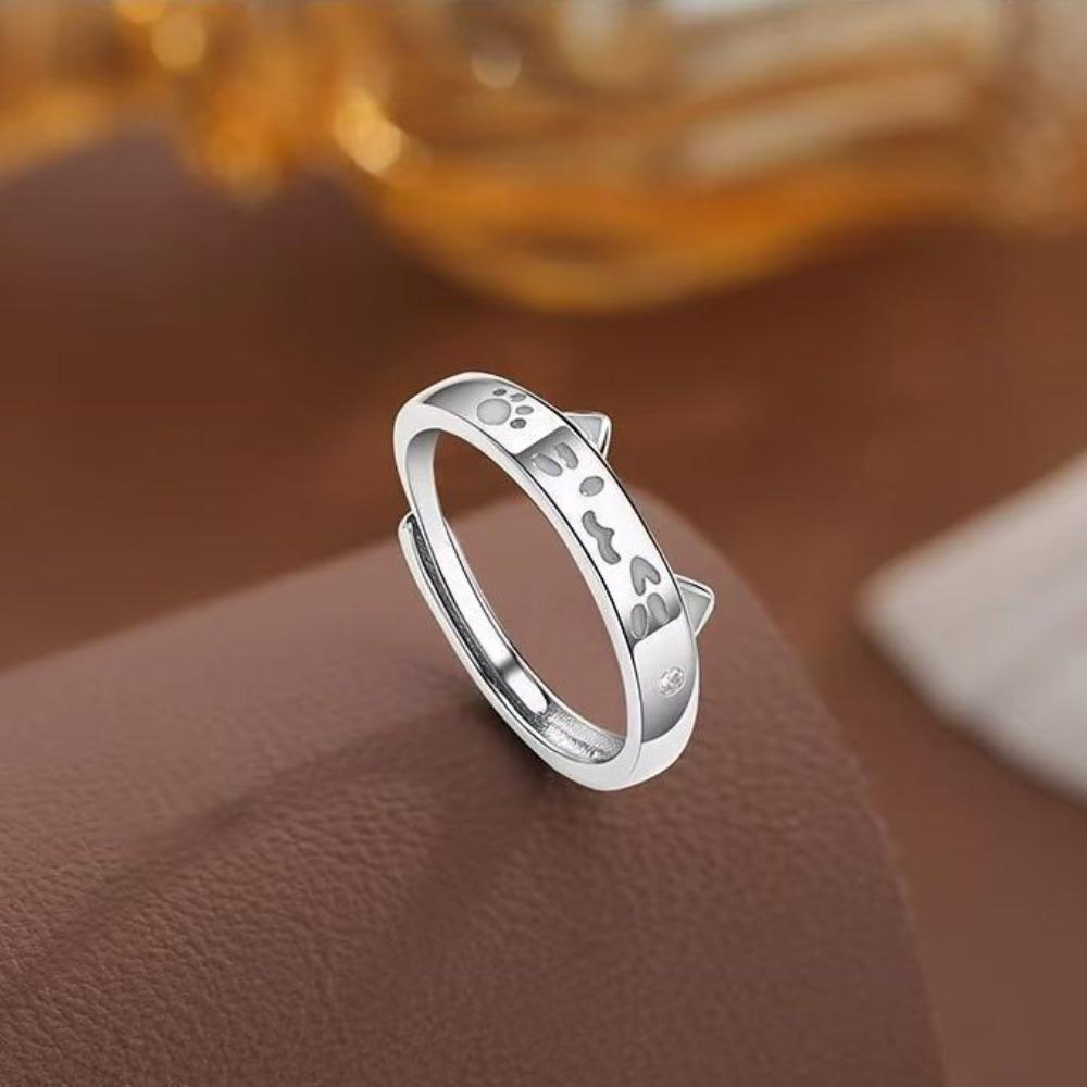 Kitty Luminous Couple Rings Glow In Dark Valentine's Day Gift Unique Cat Dog Opening Ring  Couple