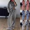 Women's 2Pcs Striped Casual Tracksuit Loose Long Sleeve Top + Wide Leg Pants Set