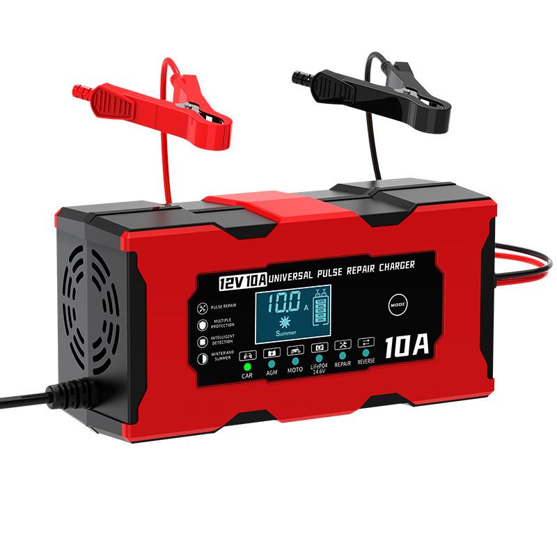 12V 10A Car Battery Charger Smart Battery Charger For Lifepo4 Lead Acid AGM GEL PB Lithium Battery Pulse Repair LCD Display