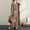 2024 Summer Plus Size V-Neck Cotton Linen Mid-Length Dress - Women's Wide H-Shape Pullover