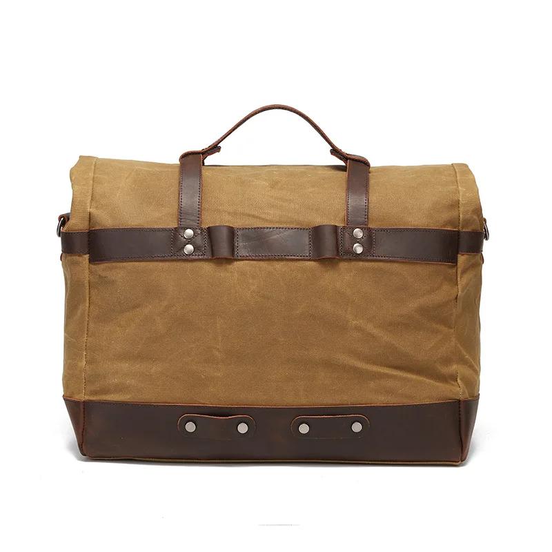 Large Capacity Men's Portable Travel Bag Outdoor Waterproof Luggage Bag Oil Wax Canvas with Crazy Horse Cowhide Crossbody Bag