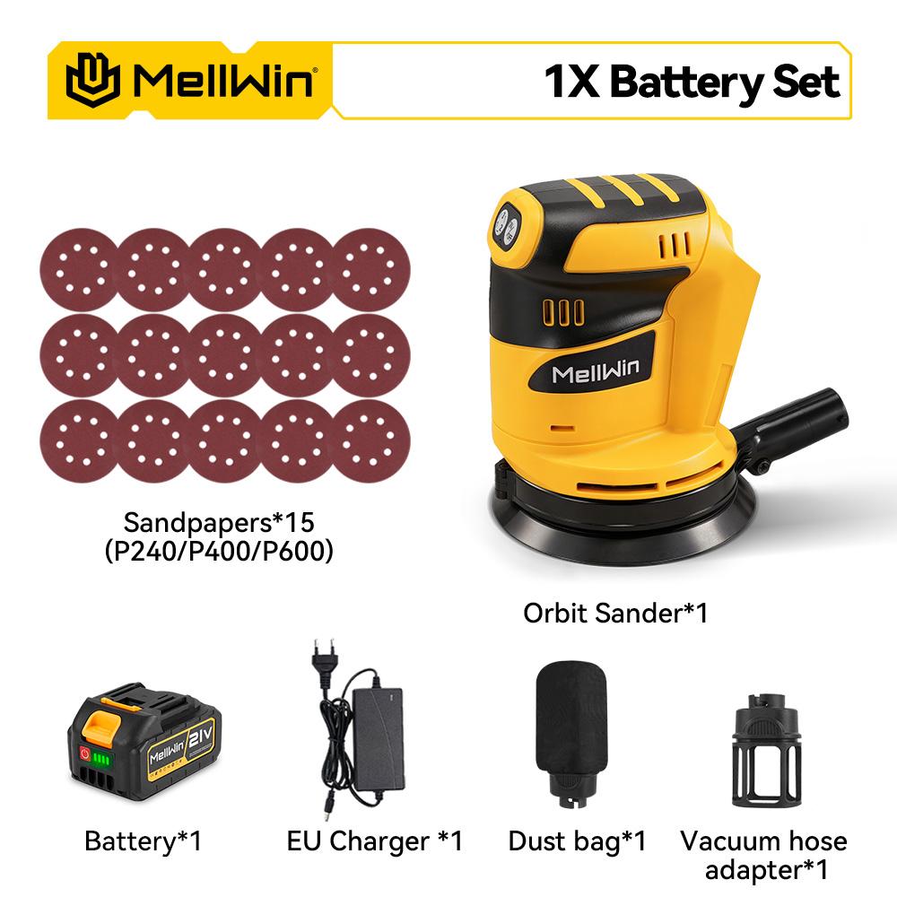 MELLWIN Cordless Electric Sander 3Speed Adjustable Orbital Sanding Polishing Machine Woodworking Tool For Makita 18VBattery Pin