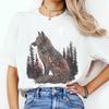 Maanlicht Mystieke Wolf Print T-shirt Vintage Dark Academia Fantasy Y2K Unisex Shirt Casual Korte Mouw Katoenen T-shirt Streetwear