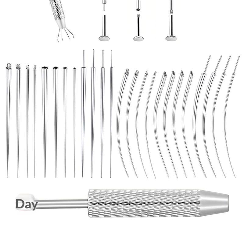 Stainless Steel Titanium Curved Piercing Taper Tool Earring Applicator Professional Puncture Straight/Curved Pole Earring Tool