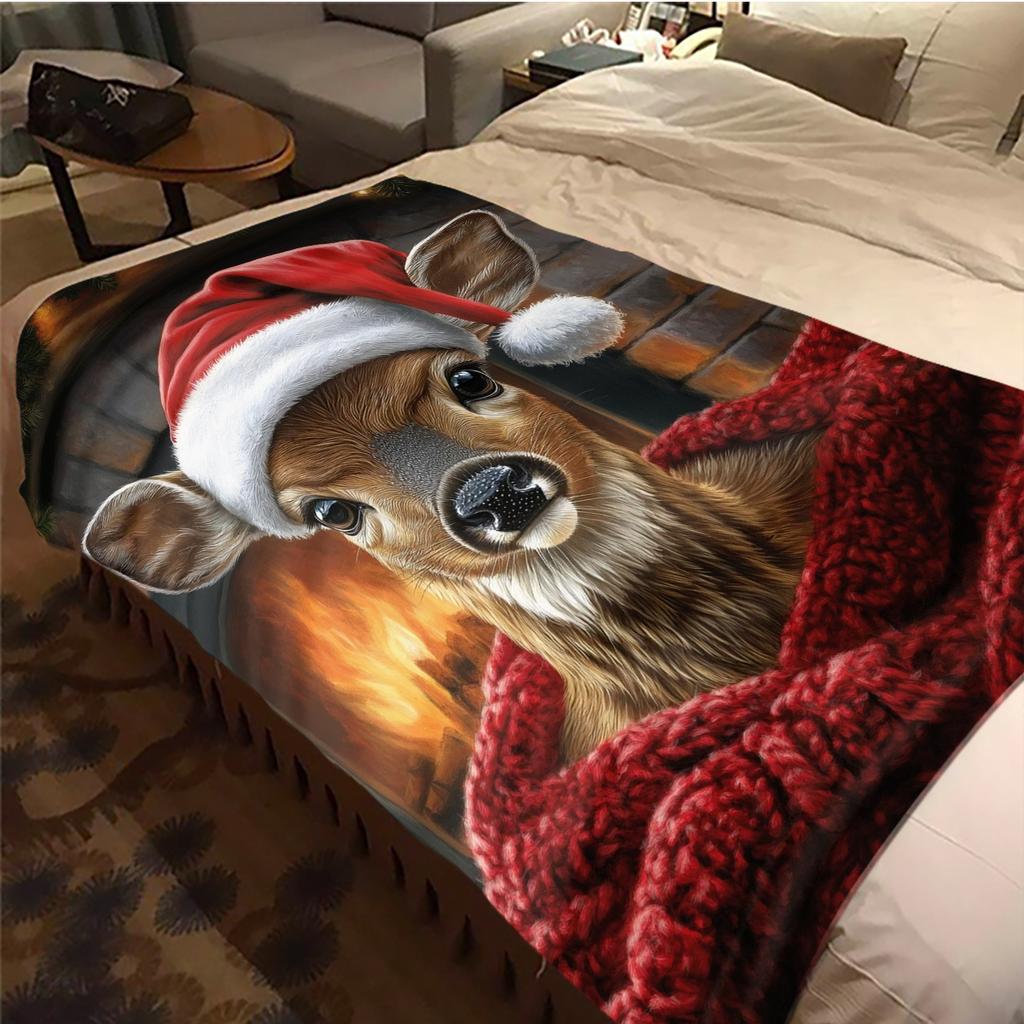 1Pc Cartoon Print Flannel Blanket, High Quality Comfortable for All Seasons, Home Decor, Warmth and Comfort, Perfect for Christmas Birthday Gift