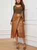 Classy Women's Tan Skirt Handmade Pure Lambskin Leather Stylish Formal Party Wear