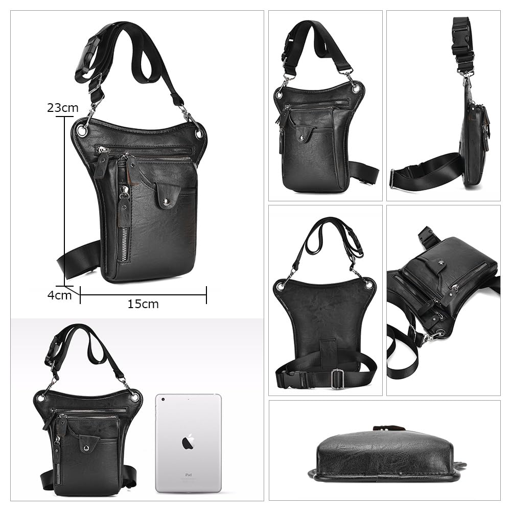 Whatna Leather Shoulder Bag for Men and Riding Waist Waist Motorcycle Crossbody Rider PU Leather Small Mini Crossbody Chest Size Women, Bag, Pouch,