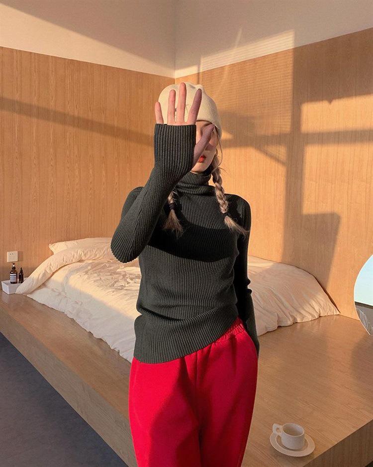 Damen Pullover mit hohem Halsausschnitt zum Stapeln - Eng anliegend, Langarm Strickoberteil für Herbst/Winter 2026