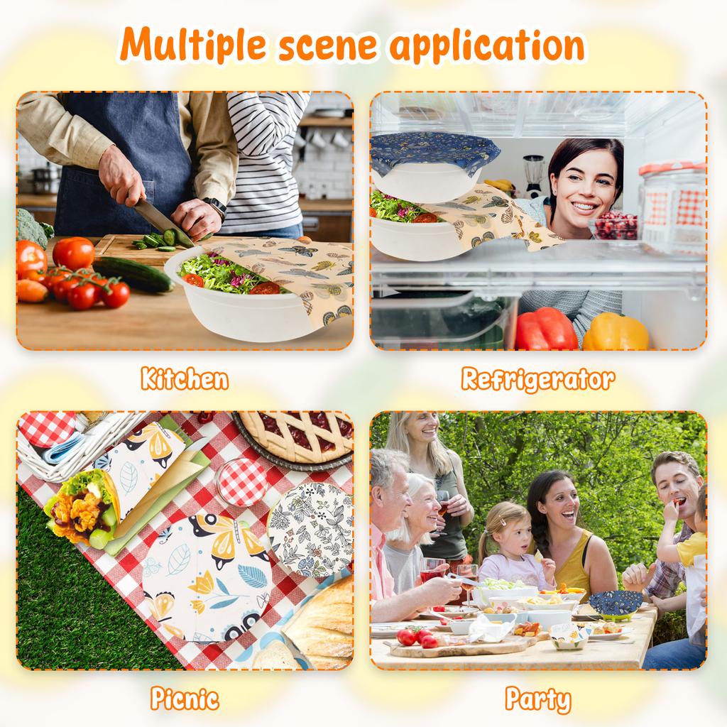 11 Pcs Beeswax Food Wrap Set Reusable Environmental Organic Cotton Bread Sandwich Cheese Fruit Wraps Food Bowl Covers