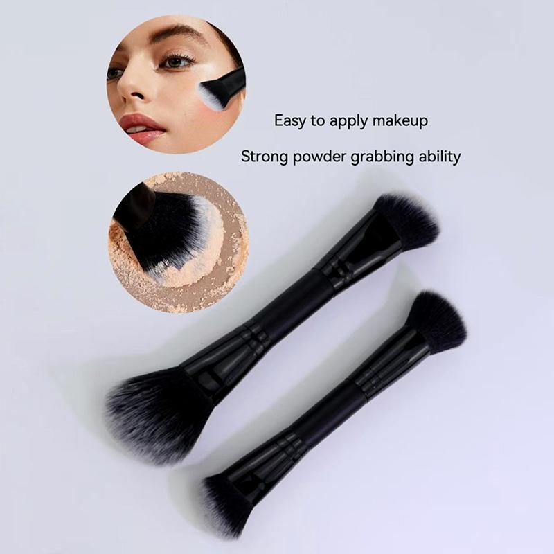 2 In 1 Professional Double Ended Makeup Brush Large Round Head And Handle For Foundation Concealer Setting Travel Make Up Tool