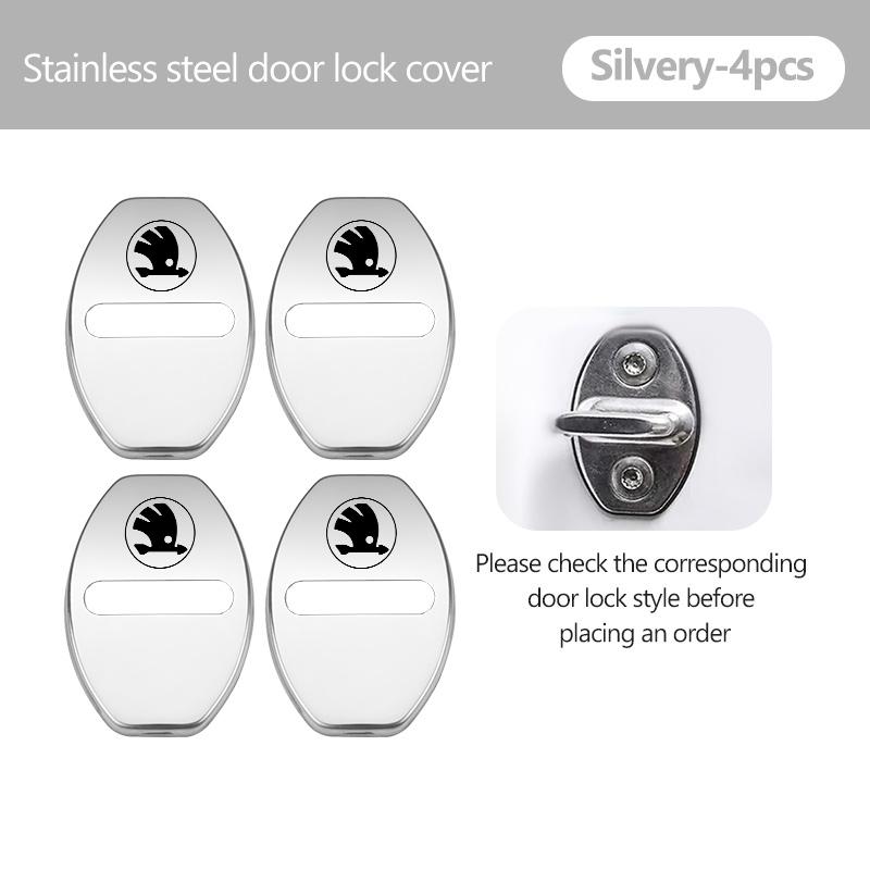 For Skoda 4PCS Car Door Lock Cover Stainless Steel Protection Accessories Rapid Octavia Derivative Enyaq-iV VisionS Yeti Scala