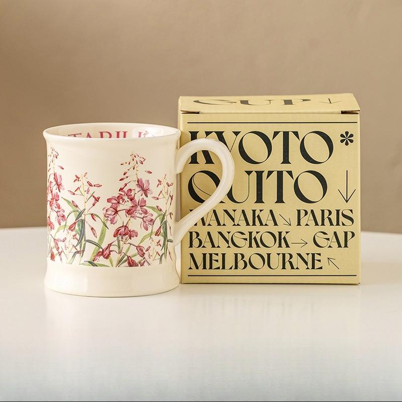 380ml Vintage Floral Ceramic Mug Retro Botanical Flower Pattern Coffee Tea Cup Office Home Breakfast Water Mug