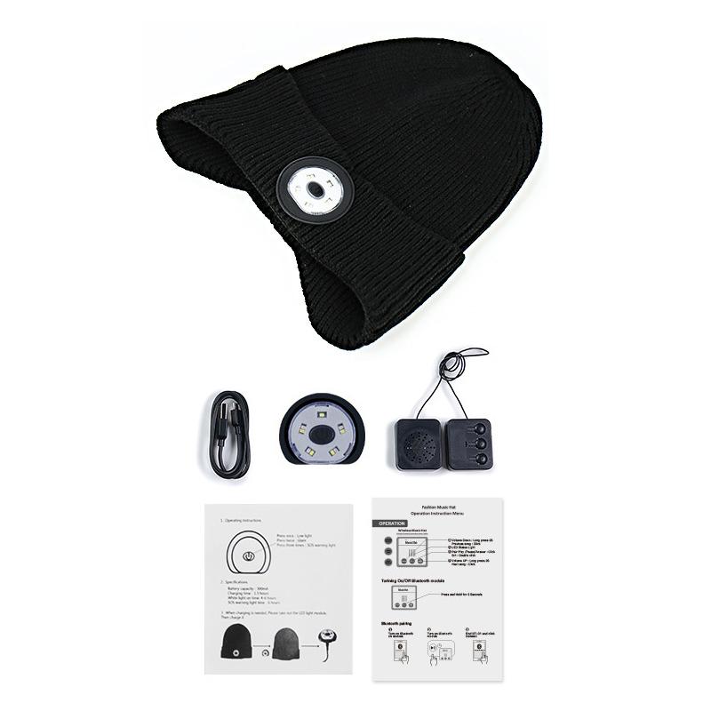 VAORLO Bluetooth Plush Hat Earphones With Flashlight HiFi Stereo Music Super Bass Headset HD Noise Cancel Headphone For All Smartphones