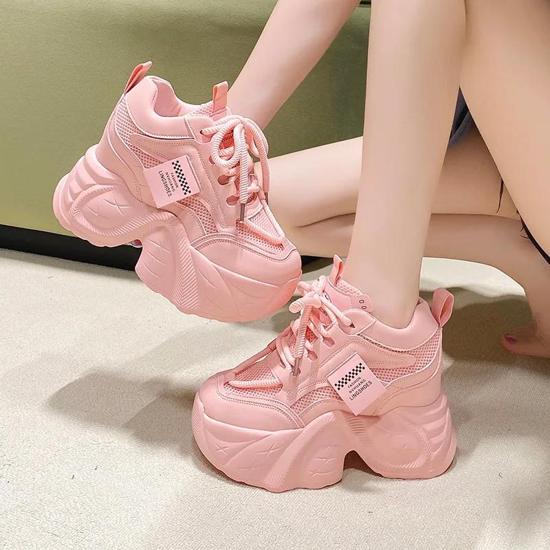 Fashion 11CM New Autumn Breathable Women Casual Shoes Fashion High Heels Women Wedges Heels Sneakers Thick Sole Trainers Platform Shoes
