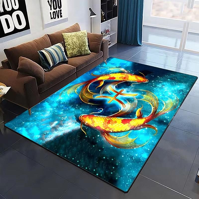 Alfombra de dibujos animados de peces Yin Yang naturalizados con carpa Koi para el hogar, sala de estar, dormitorio, sofá, felpudo decorativo, alfombra para área infantil, alfombra antideslizante