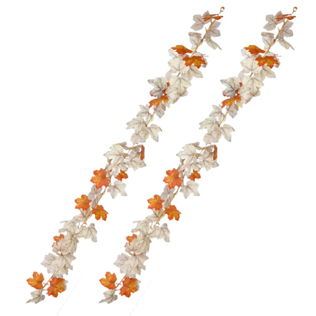 2Pcs Artificial Autumn Fall Maple Leaf Garland Artificial Maple Leaf Vine Garland Fall Leaves Decor Garland for Home Garden