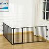 Safety Barrier Fireplace Protection Barrier Playpen Dog Enclosure Foldable Modular 6 Panels with Door No Drilling 362.5 X 76 Cm Black