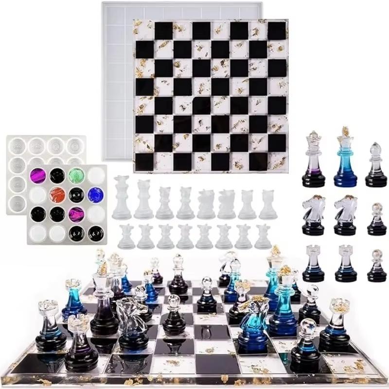 1 Set Diy Drop Glue International Chess Crystal Epoxy Resin Mold 3D Chess Piece Silicone Mould Accessories