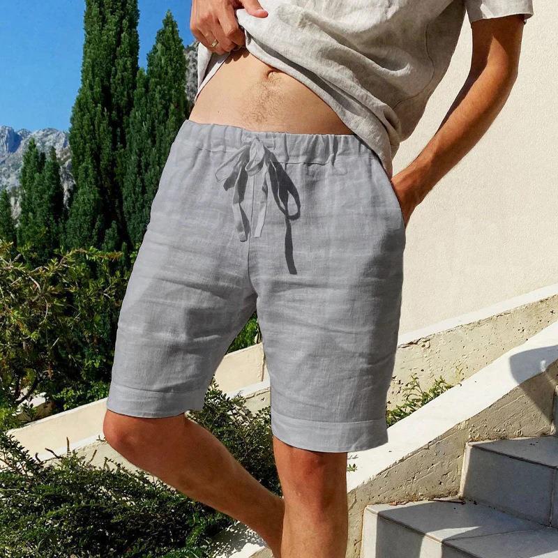 2023 Men's Summer Loose Cotton Linen Breathable Sports Casual Shorts