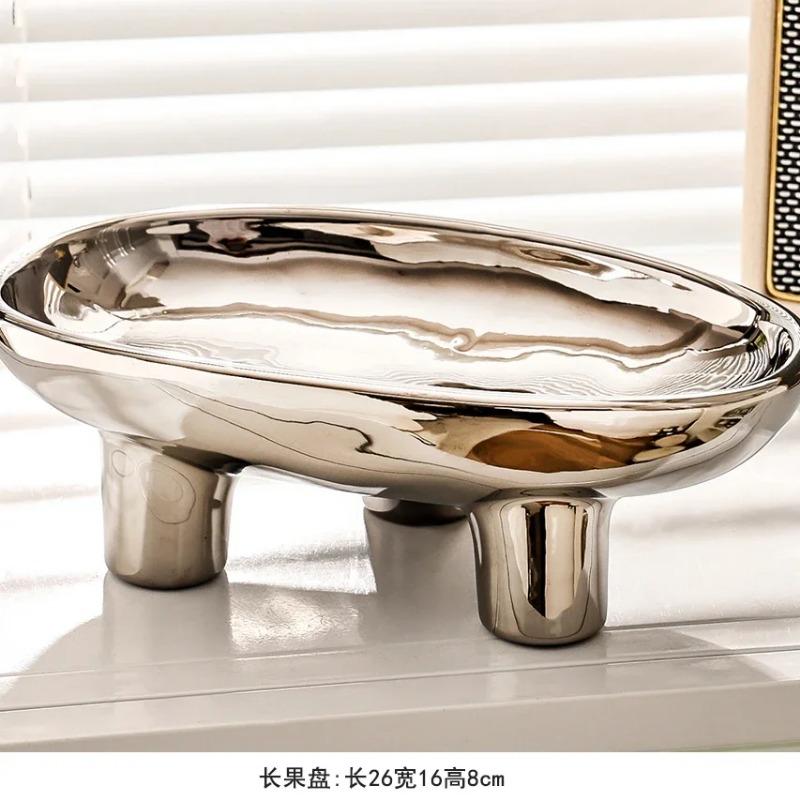 

Кремовый фруктовый поднос простой и роскошный декор обеденного стола трехногий на высоких ножках поднос для закусок поднос для хранения