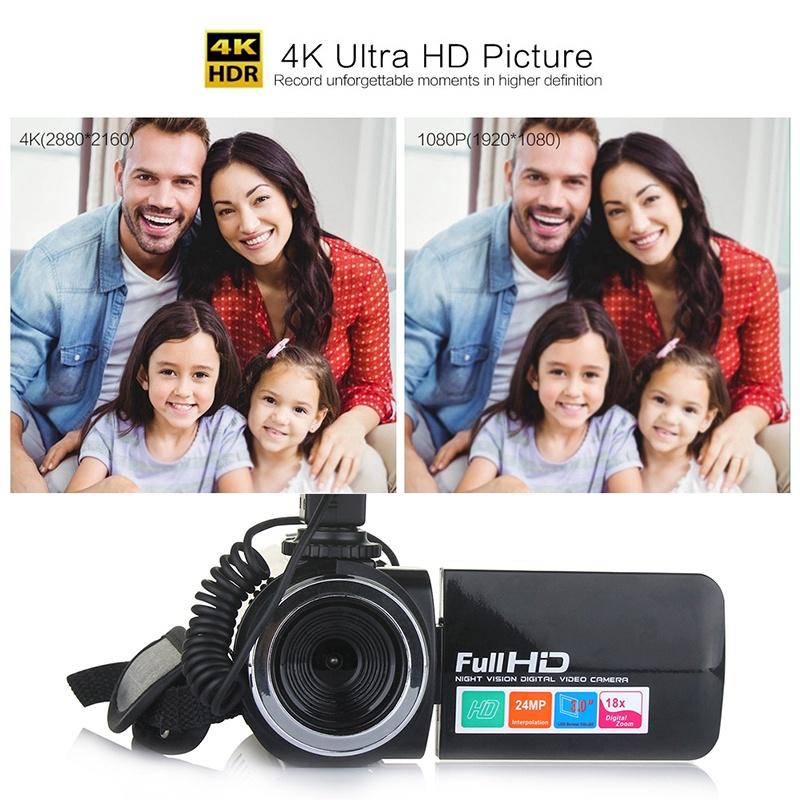 Videocamera 4K Full HD Videocamera 2400 MP Videocamera per visione notturna IR Schermo LCD touch da 3 pollici Fotocamera zoom 18X con microfono