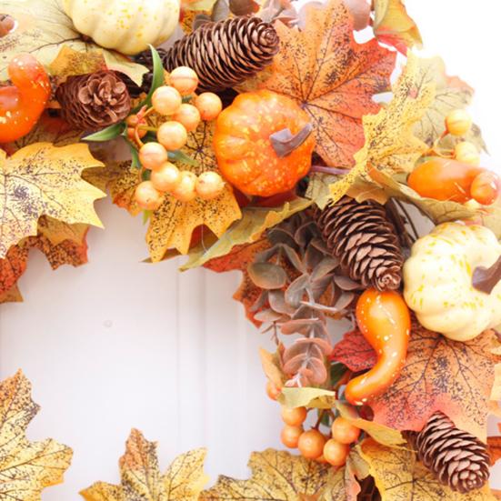 18 Inch Fall Wreath for Front Door Autumn Artificial Wreath with Pumpkin Maple Leaves Berries Pine Cones for Thanksgiving Harvest Indoor Outdoor Home