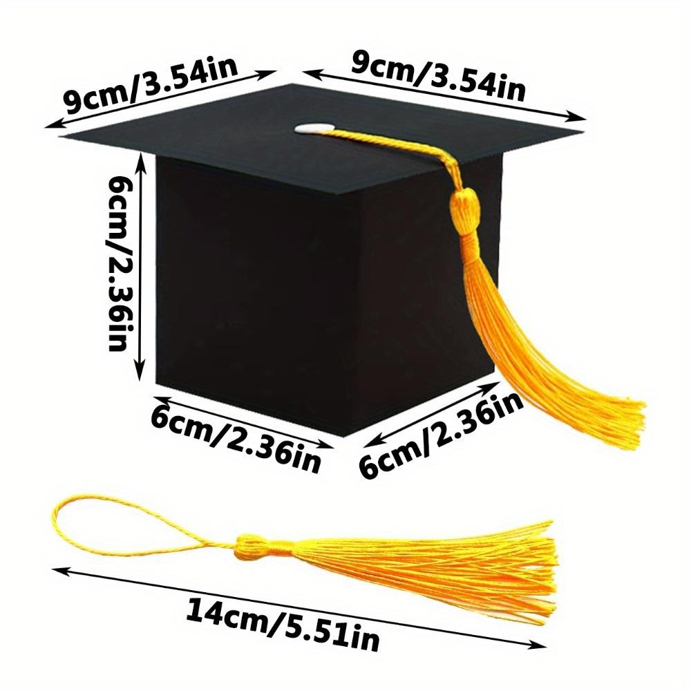 25pcs Gift Box Creative Graduation Hat Treat Boxes with Yellow Tassel DIY Graduation Gift Wrap Box Graduation Decoration Party Commemorative Gift Box