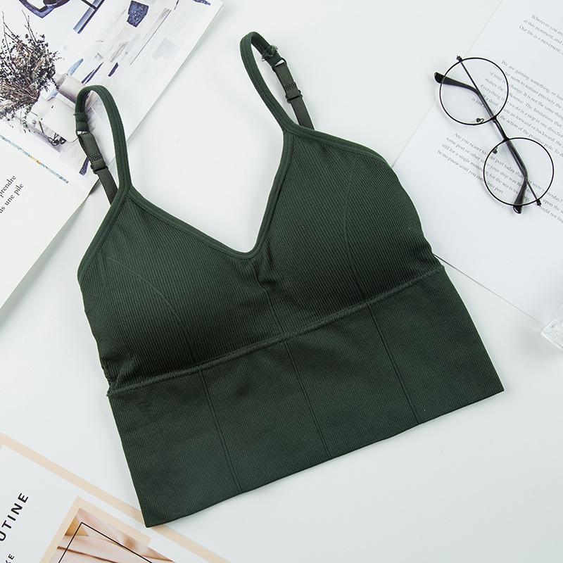 Women's Ribbed V-Neck Cami Top, Seamless U-Back Bralette with Built-in Bra
