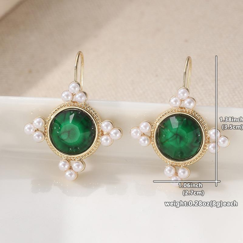 

Ethnic Gold Color Earrings Woman Inlaid with Green Stones Imitation Pearl Copper Dangle Women s Earrings Party Fashion Zircon зелений