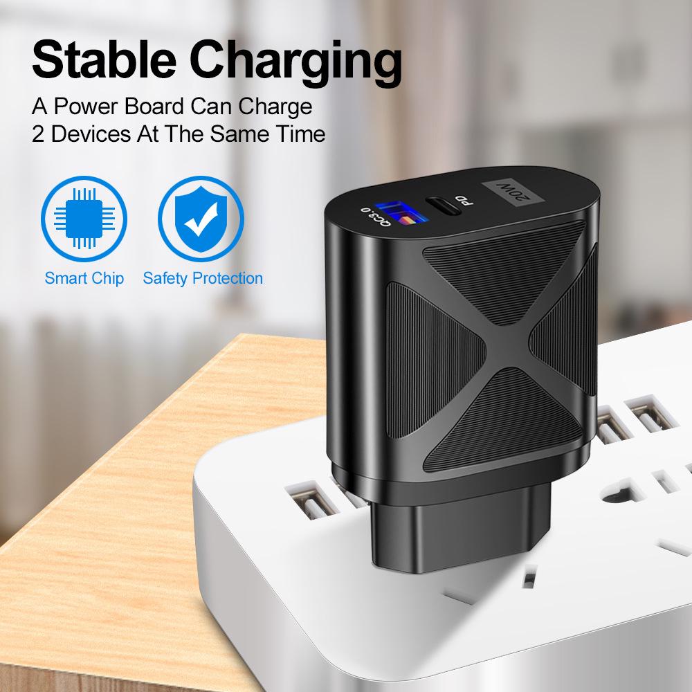 LED Light-up Dual Port Fast Charger 20W PD + 4A QC3.0 (US/EU/UK)