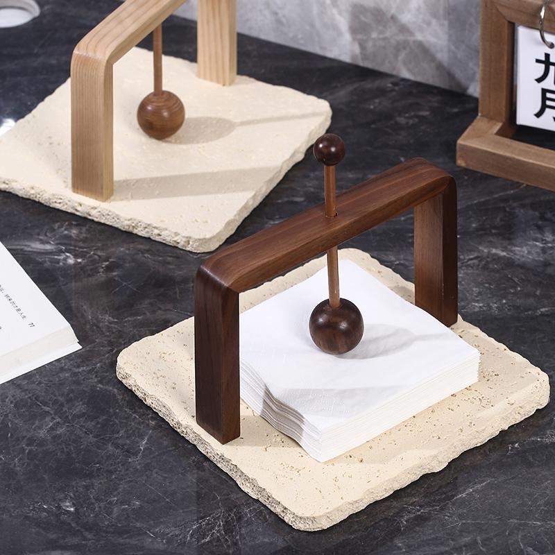 Huangdongshi Walnut Tissue Holder, Napkin Holder, Kitchen Upright Square Tissue Holder, Restaurant Desktop Tissue Storage Box