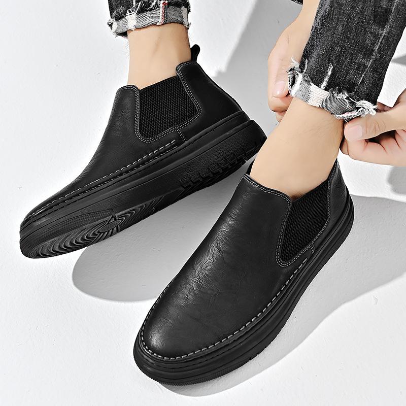 Tooling Shoes Men's 2025 Autumn New Leather Mid-top Chelsea Short Boots Flat-bottomed Non-slip One-pedal Casual Men's Shoes