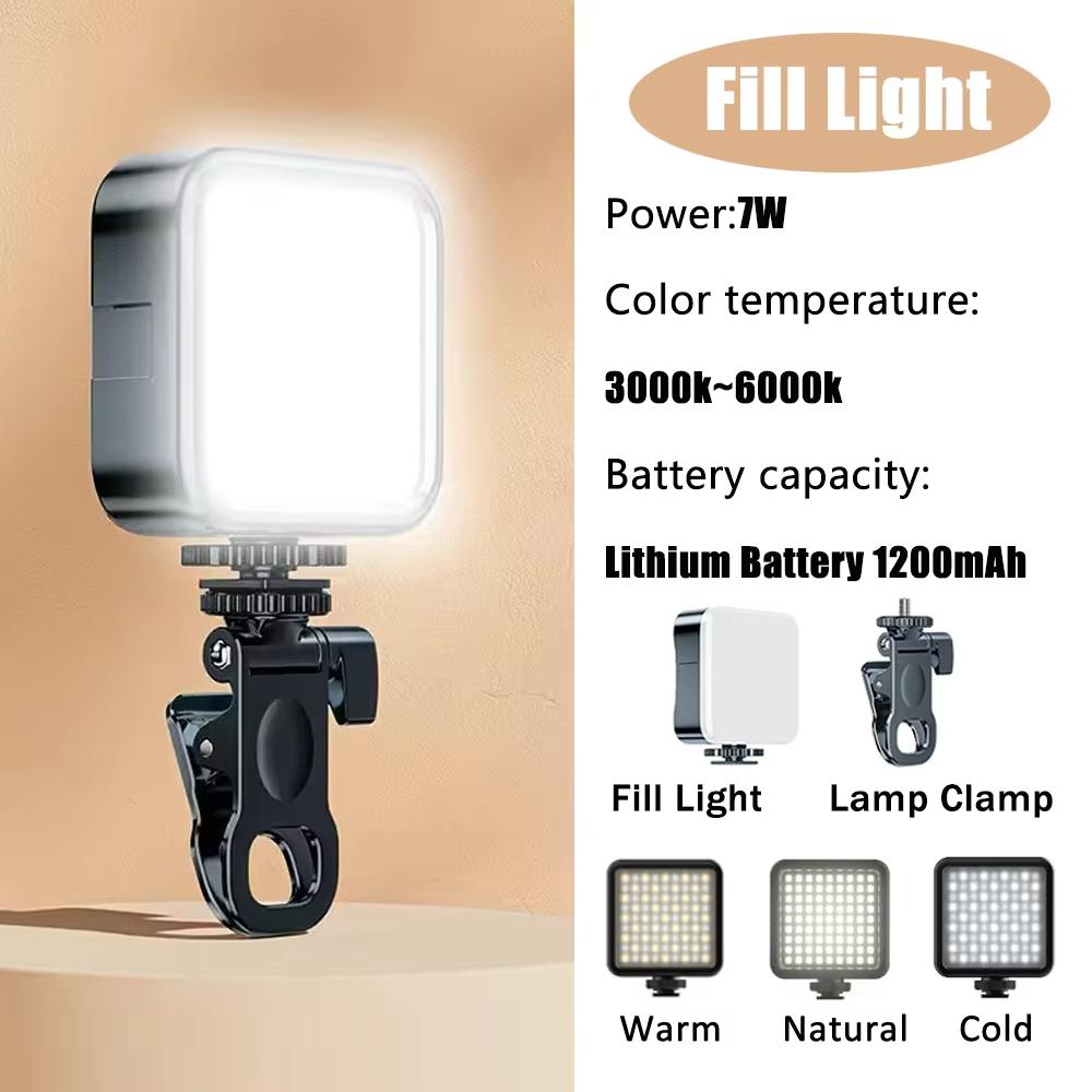Portable Video Fill Light For Camera Phone Laptop Selfie Adjustable Photography Pocket Fill Light with Clamp Tripod Selfie Stick