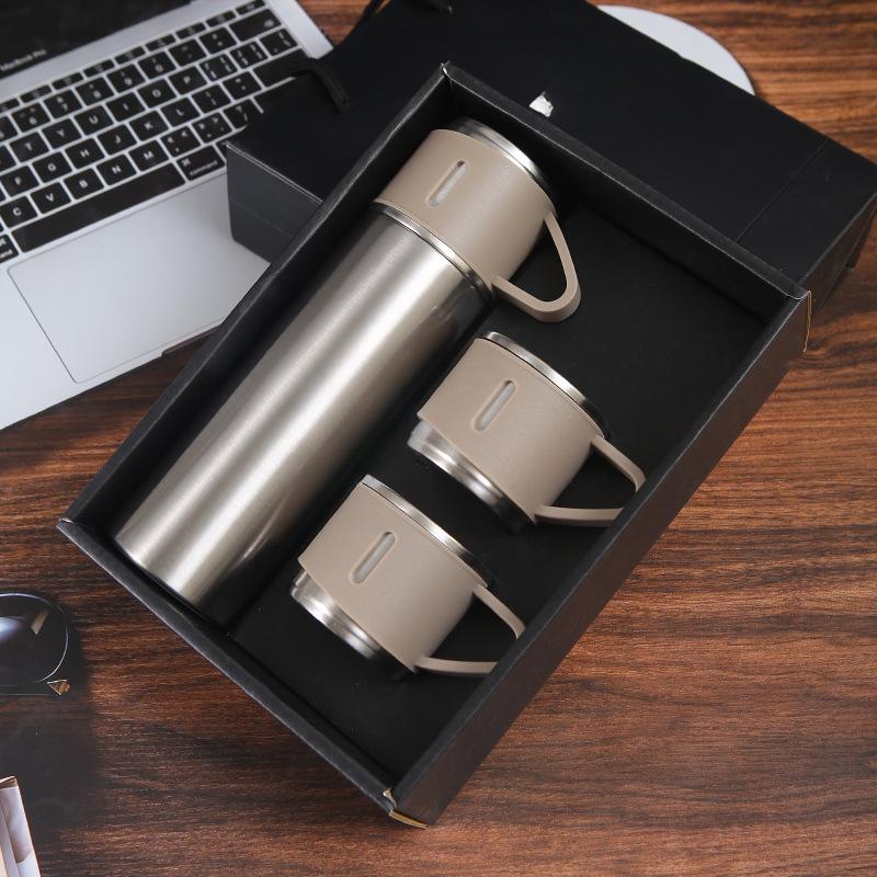 Business Stainless Steel Vacuum Flask Three-lid Gift Straight Cup Portable Outdoor Travel Mug