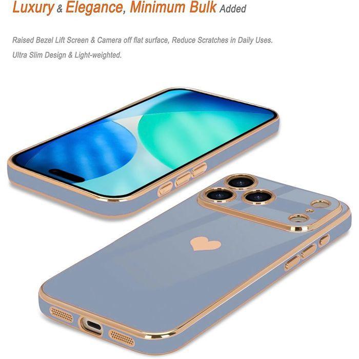 Coque pour iPhone 18 Pro Max, Silicone Motif Cœur Antichoc Souple Anti-Rayures Bleu