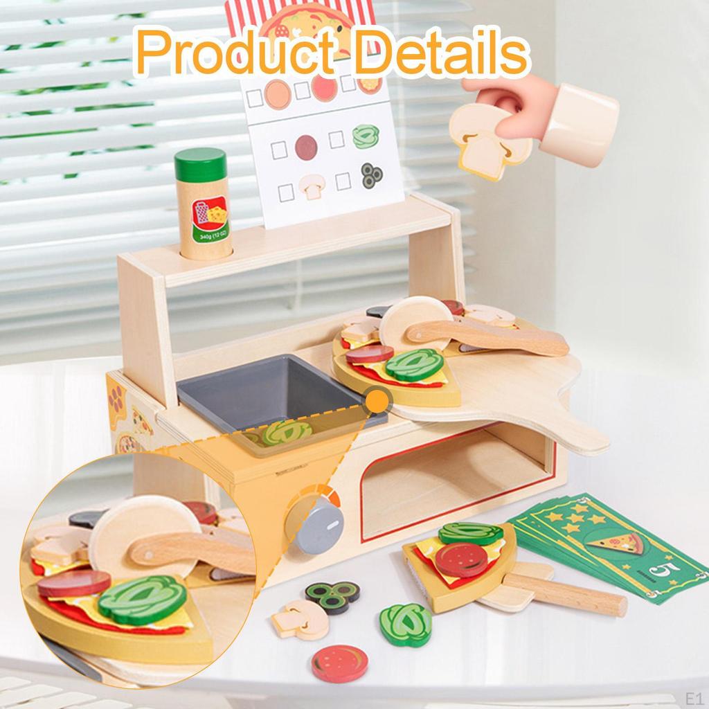 Wooden Pizza Toy Kitchen Playset Portability Sturdy for Ages 3+ Birthday Gift Play Food Set Pretend