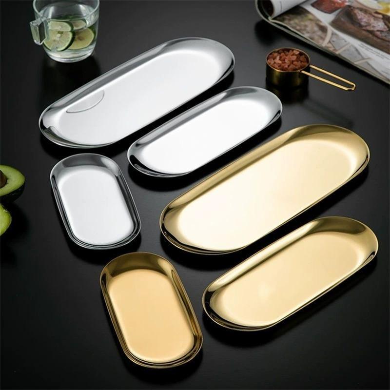 3 Pieces of Oval Metal Jewelry Trays - Multi-functional Stainless Steel Cosmetic Storage Box, Bathroom Accessory Storage Box