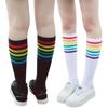 Women School JK Girls Cotton Over Calf Long Socks Japanese Style Rainbow Striped Student Uniform Casual Knee High Socks