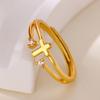 Zircon Cross Rings For Women Gold Stainless Steel Crystal Cross Adjustable Ring Religious Wedding Christmas Jewelry Gift
