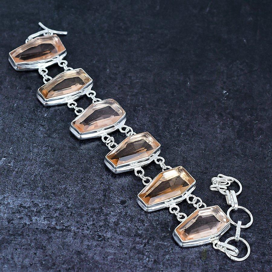 Morganite Gemstone 925 Sterling Silver Bracelet 7-8"