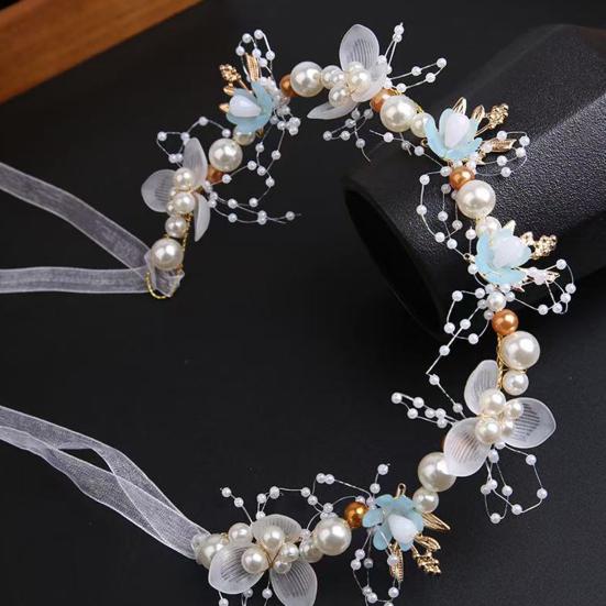 Fairy Girl Headband Bright Color Imitation Pearls Flower Decor Princess Hair Hoop Party Crown Hair