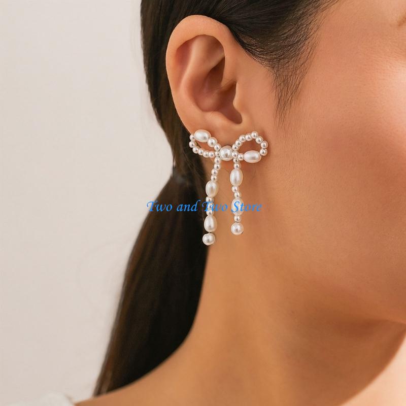 HX6F Bowknot Earrings Versatile Accessories Exquisite Bowknot Studs Earrings