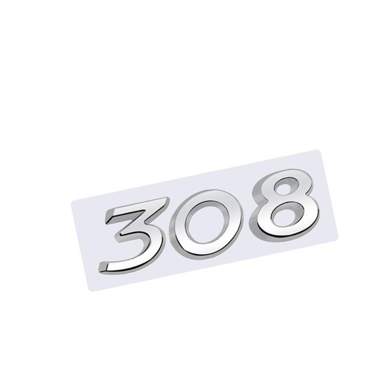SQOB1 3D Glossy Black Chrome Silver Metal Logo Emblem Badge Decal Car Sticker for Peugeot 308 Car Accessories