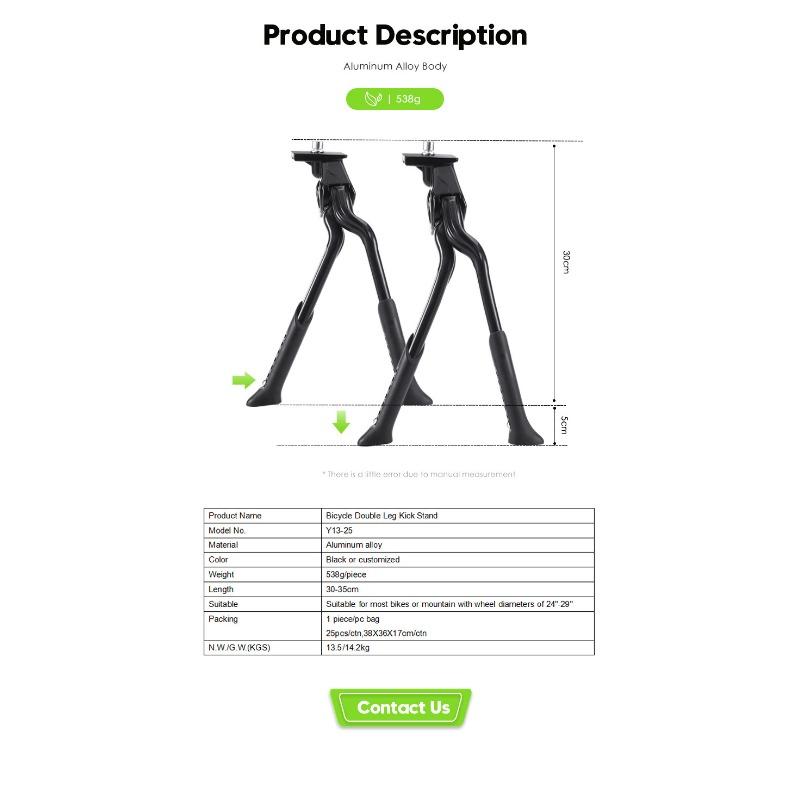 Double Foot Adjustable Bike Kickstand Road Mountain Folding Bike Mid Vertical Adjustable Aluminum Alloy Parking Stand