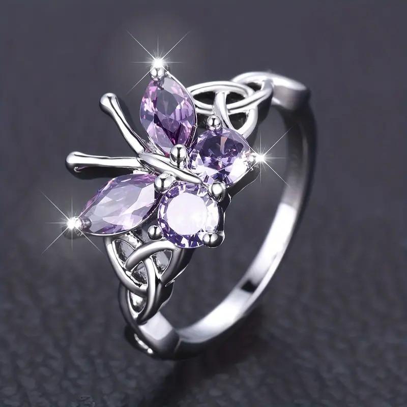 CopperButterfly Finger Rings for Women Charming Purple Zirconia Jewelry Chic Aesthetic Accessories