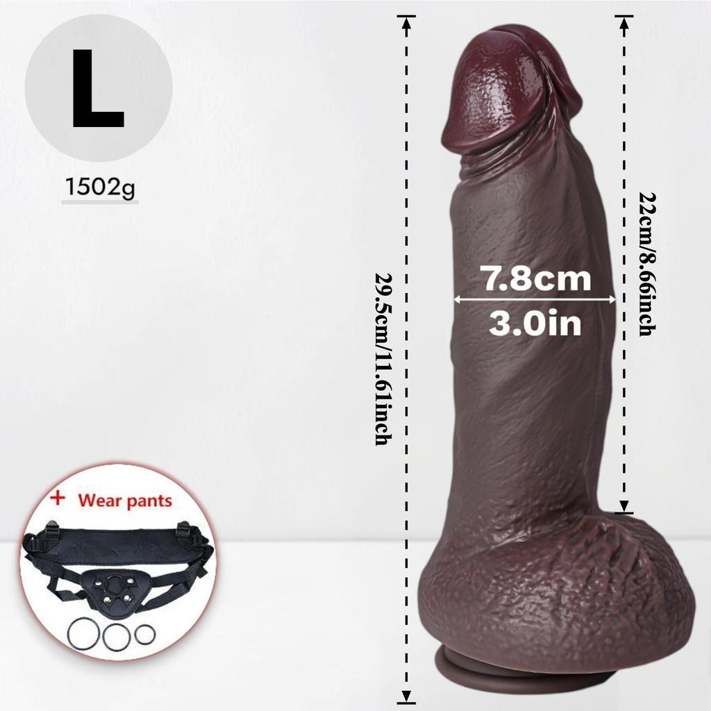 Realistic Black Thick Liquid Silicone Dildo, Soft Skin-Like Texture with Strong Suction Cup, Hands-Free Design, Strap-On Compatible Adult Toy