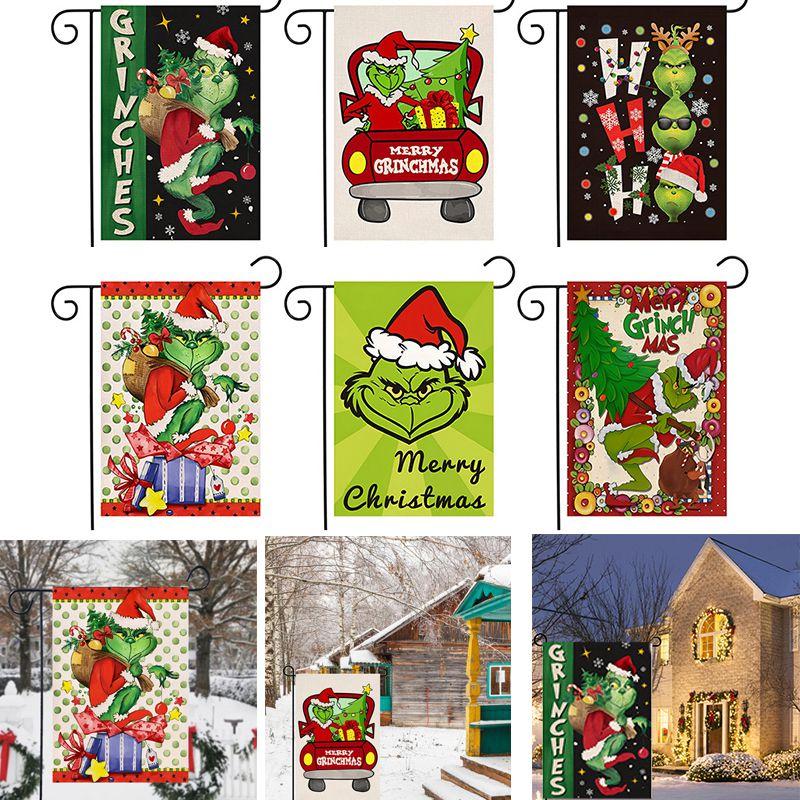 Steag de Grădină de Crăciun Grinch Decor Festiv pentru Curte In Imprimat Față-Verso In