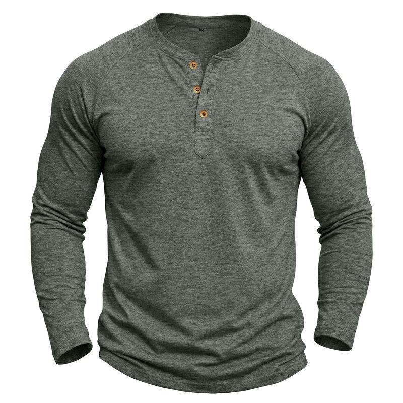 Mens Classic Style Henley Pullover Tops Raglan Long Sleeve Solid Color Daily Casual Wear Crew Neck Basic T Shirts