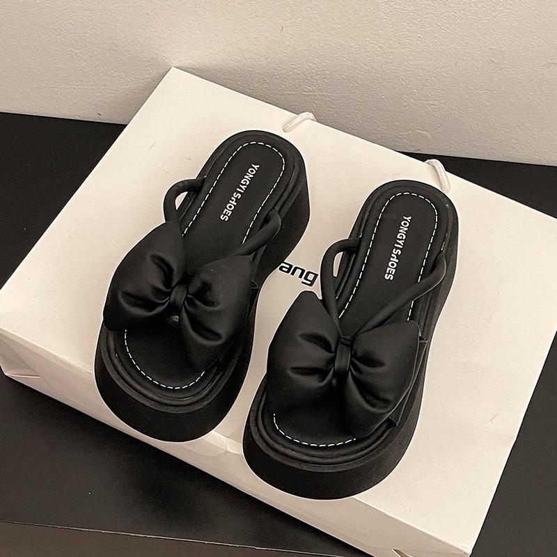 2025 Summer New Fairy Style Bow Gentle Platform Sandals Women Wear Fashionable Versatile One-word Cool Slippers